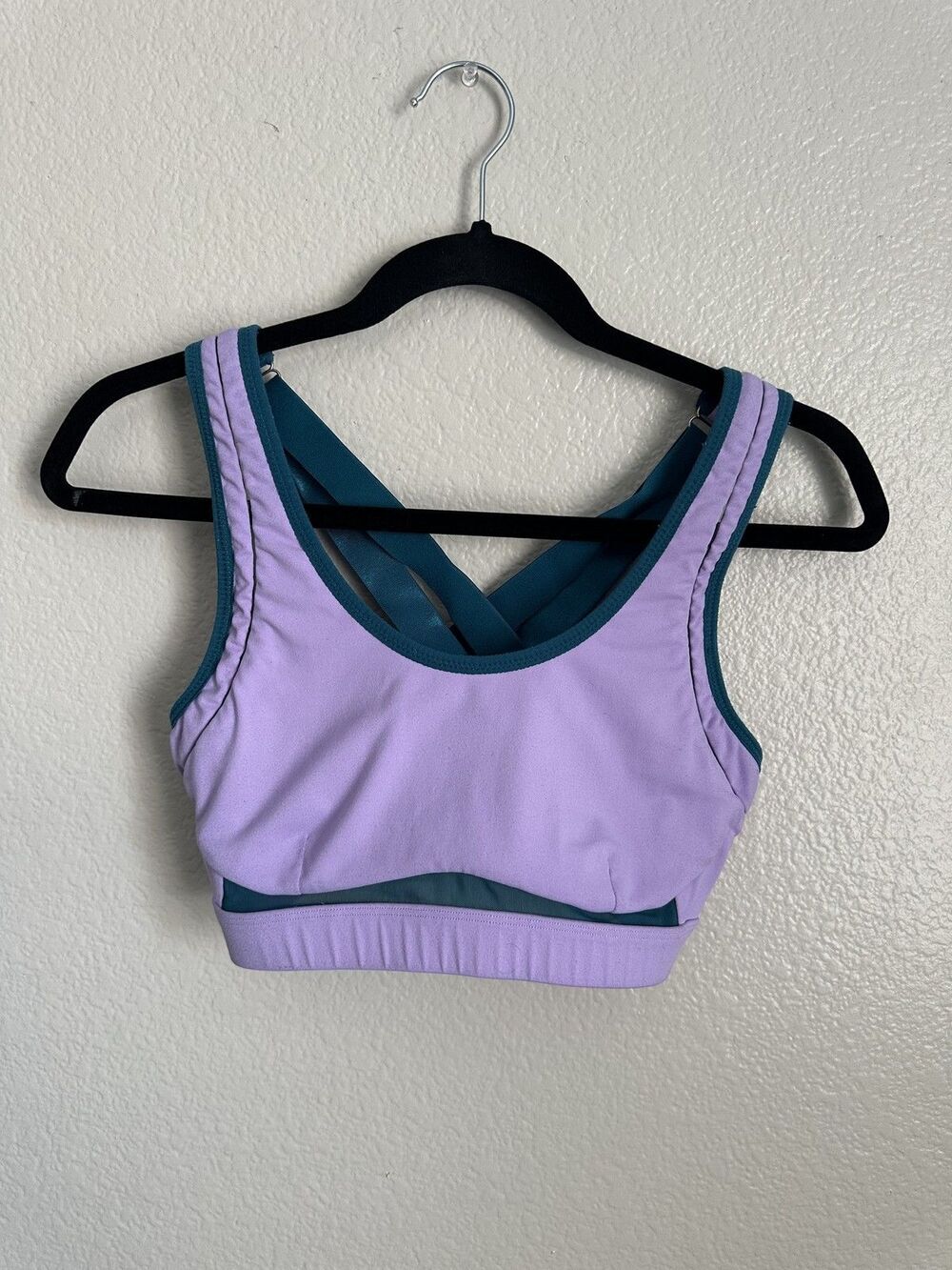 Fabletics Sports Bra Womens XXS Purple Teal Crossback Adjustable Gym Yoga